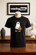 Cute Halloween Male Ghost with Pumpkin Trick Or Treating Graphic Tee Shirt